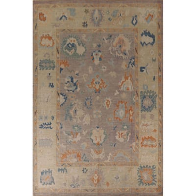 Floral Oushak Turkish Area Rug Handmade Grey Wool Carpet - 9'4"x 12'2"