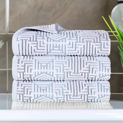 Superior Jasper Cotton Modern Geometric Jacquard Bath Towel Set of 3