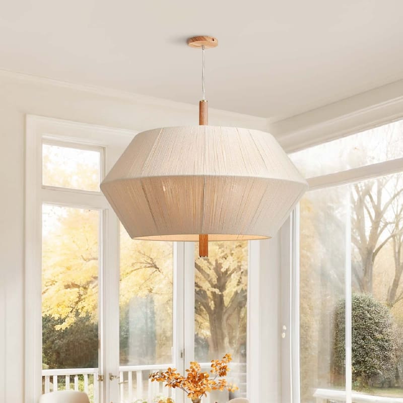 Nimbus Modern Pendant Light - Metal, Wood & Gold, Beige Geometric Light Fixture For Modern, Scandinavian, Minimalist Room Decor