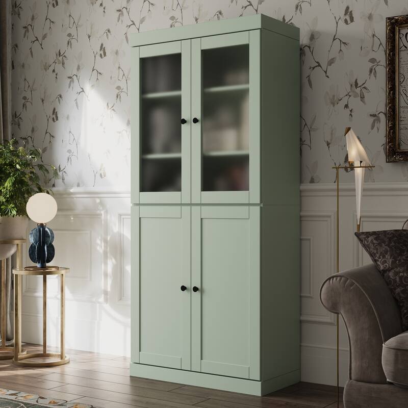 Palace Imports 100% Solid Wood 6-Shelf Bookcase with Frosted Glass and Shaker Doors and Adjustable Shelves