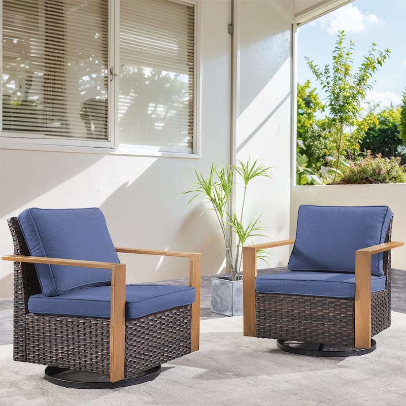 Outdoor Rattan Swivel Glider Rocker Chair - Brown - Blue - Brown