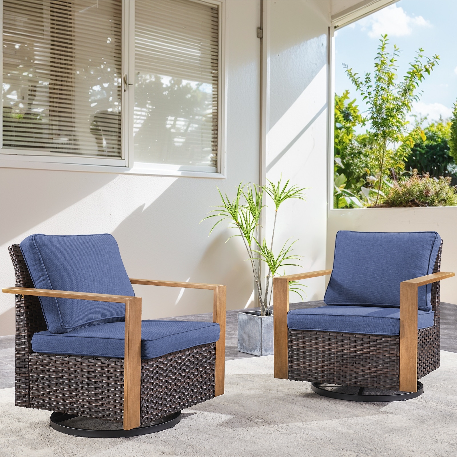 Outdoor Swivel Rocker Chair - Patio Wicker Glider Chair