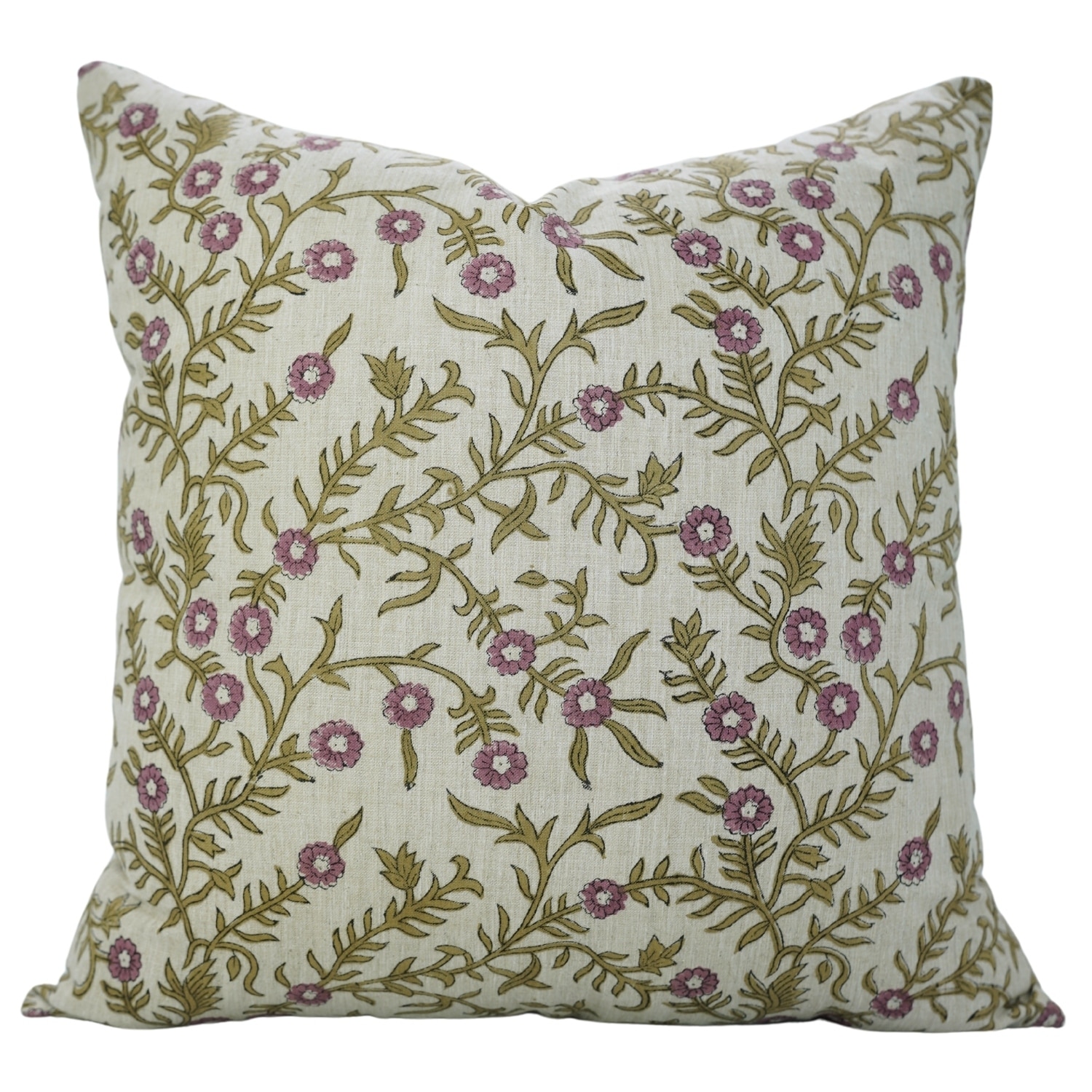 Fabdivine Brown Linen Floral Hand Block Print Cushion Cover, Amitabh
