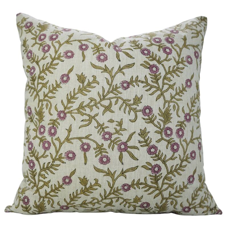 Fabdivine Hand Block Print Floral Pillow Cover Linen Cushion Case for Sofa Guest Room Fall Home Accent Gift, Shehjan - Shehjan- Pink, Green - 14" x 36" - Pillow Covers