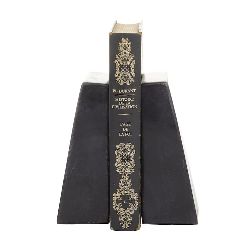 Marble Geometric Block 6 lbs Decorative Bookends with Gold Inlay - Set of 2 White or Black - CosmoLiving by Cosmopolitan