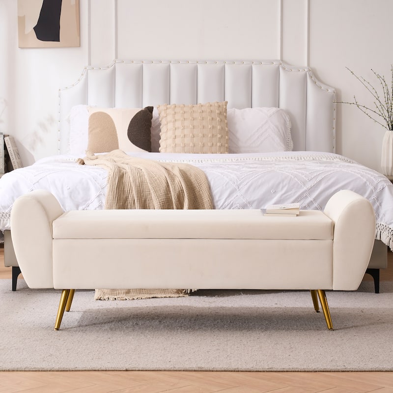 Upholstered 56"W Flip Top Storage Bench with arms