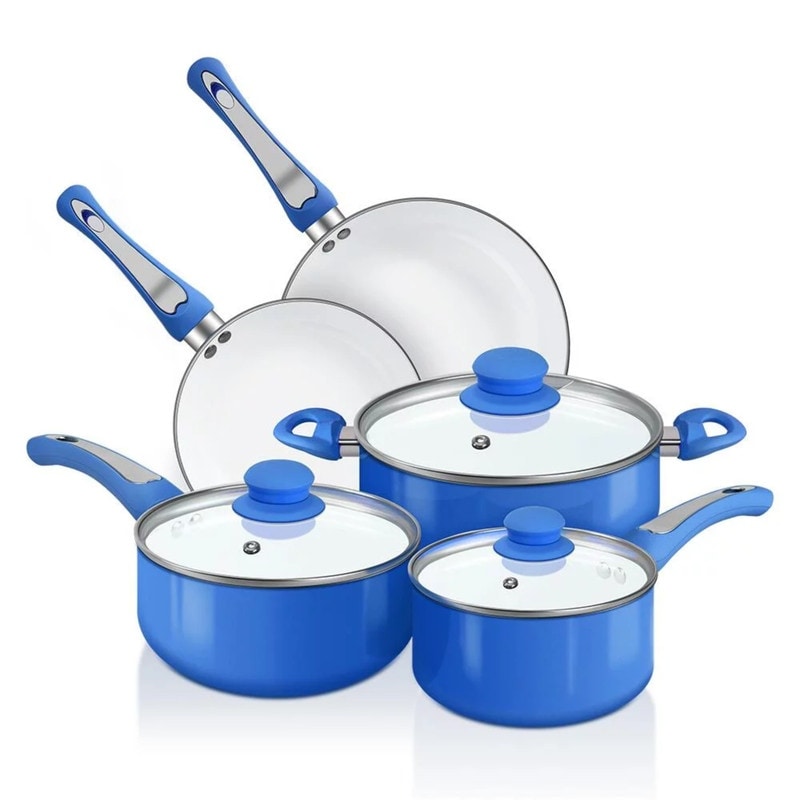 8 Piece Pots Pans Non-stick Ceramic Coating Cookware Set - Bed