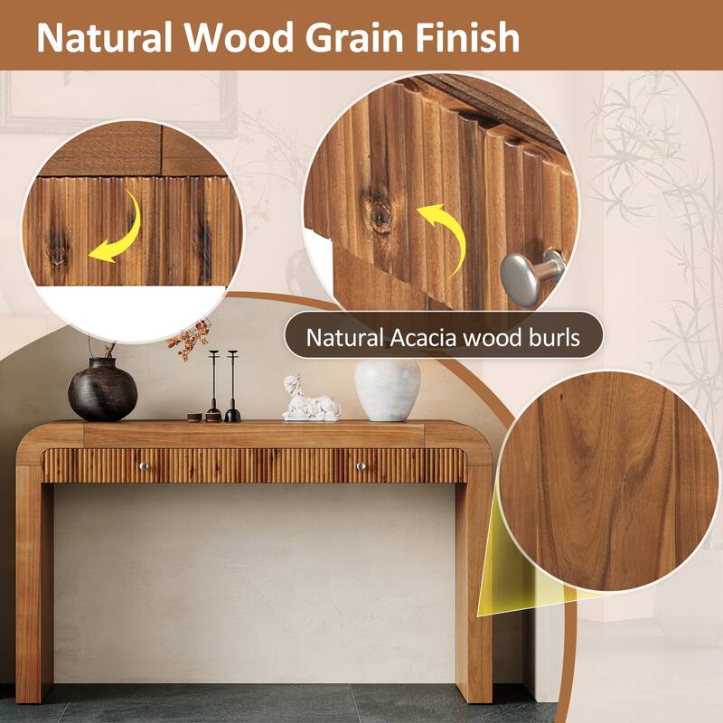 Wood Console Table Rectangular Sofa Table Behind Couch Table with 2 Drawer, Narrow Entryway Table Accent Table for Living Room