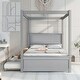 preview thumbnail 20 of 25, Wood Canopy Bed with Pull Out Trundle Bed, Full Size Canopy Platform Bed with Headboard and Footboard - No Box Spring Needed