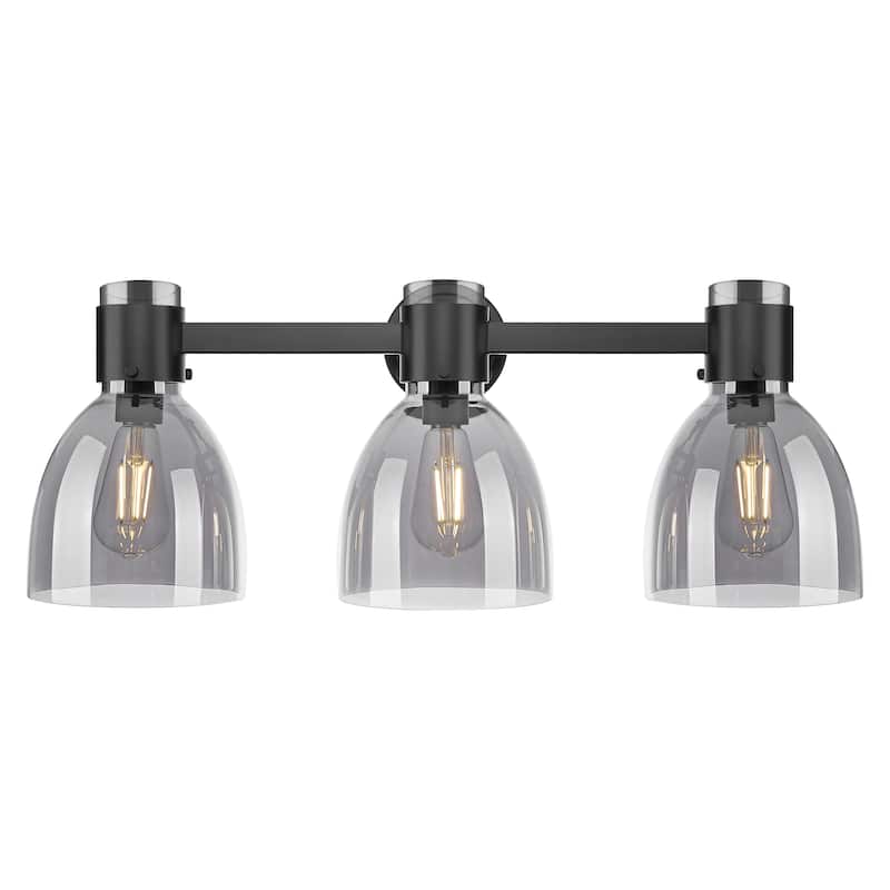 Innovations Lighting Downtown Urban - Lawton Bell - 3 Light 24" Wall-Mounted Bath Vanity Light - Matte Black/Light Smoke
