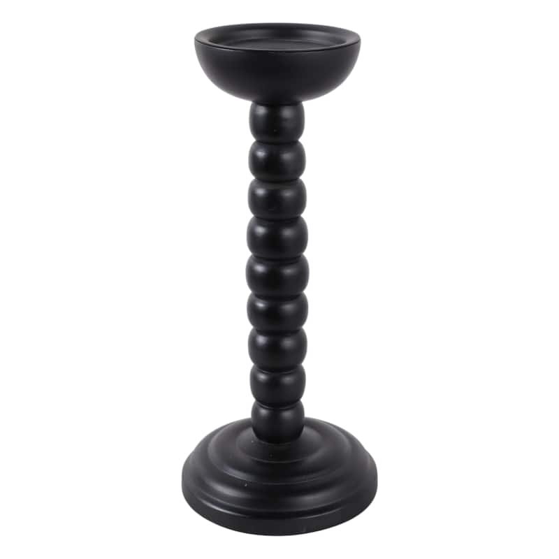 Wood Candle Holder Sculpted Round Base and Turned Detailing Accent