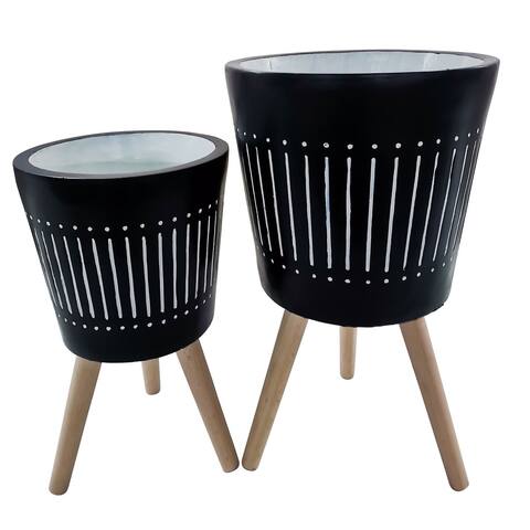 Set of 2 Navy Blue Beige Outdoor Tripod Legs Planters with Legs 21"