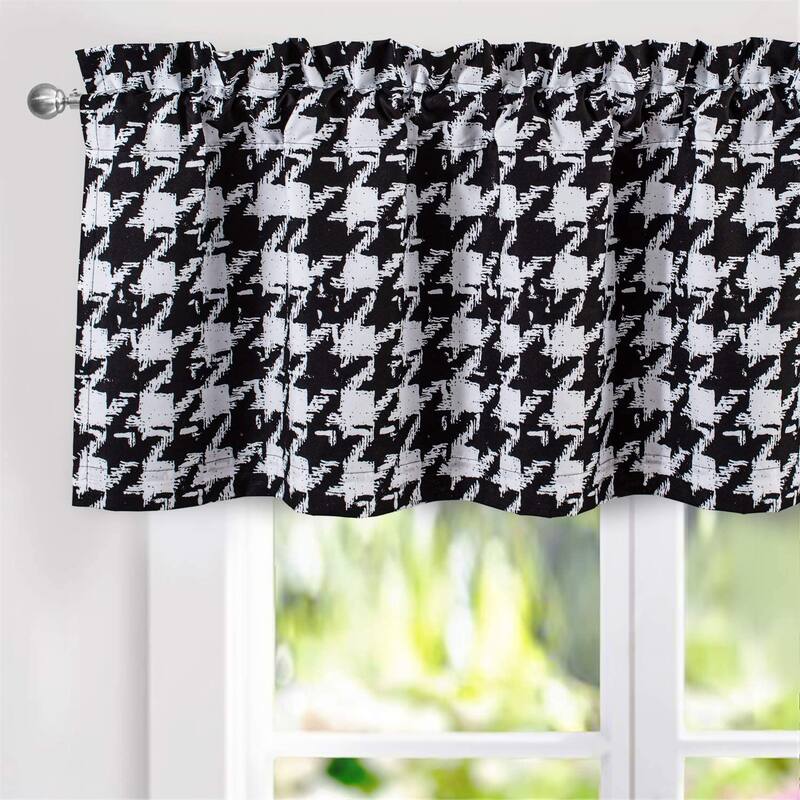 DriftAway Houndstooth Vintage Plaid Printed Pattern Thermal Insulated Blackout Window Curtain Valance Rod Pocket Single - Black