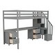 preview thumbnail 10 of 36, Twin Size Loft Bed wBuilt-in Desk, Storage Stairs, 2 Drawers and Shelves, Wooden Bedframe High Loft Platform Bed for Kids Teens