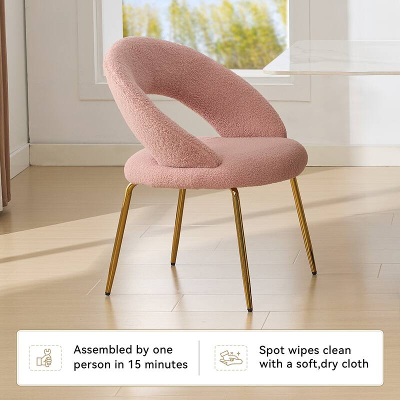 Set of 1 Dining Chairs With Curved Backrest and Golden Metal Legs