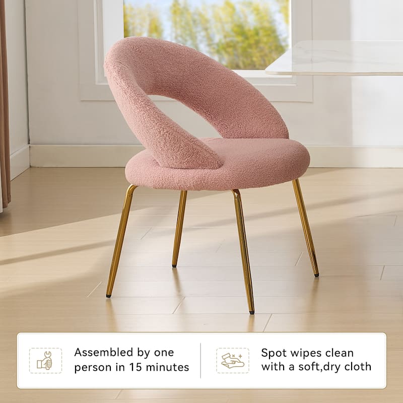 Set of 1 Teddy Fabric Dining Chairs With Curved Backrest and Golden Metal Legs for Kitchen or Dining Room