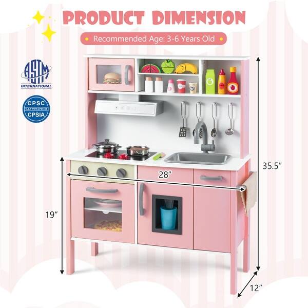 dimension image slide 0 of 3, Wooden Pretend Play Kitchen Set for Toddlers - 28"L x 12"W x 35.5"H