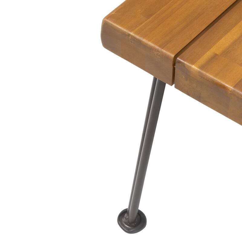 62" Outdoor Industrial Wooden Slats and Metal Rectangular Bench