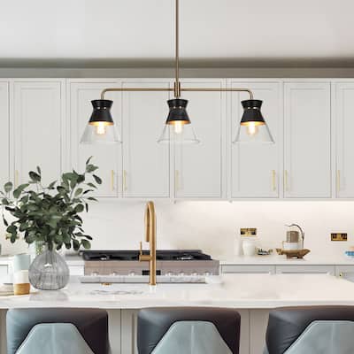 Modern 3-Light Black Gold Linear Chandelier Kitchen Island Pendant Lighting - 40" L x 13.2" H