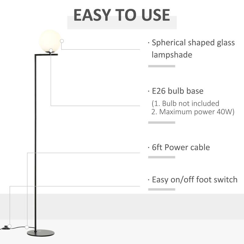 HOMCOM Metal Floor Lamp, Standing Light with Adjustable Lampshade for Living Room, Bedroom, Office