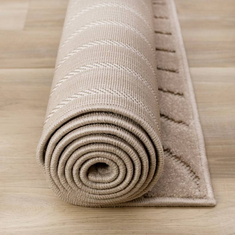 Modern Curved Lines Textured Area Rug in Beige