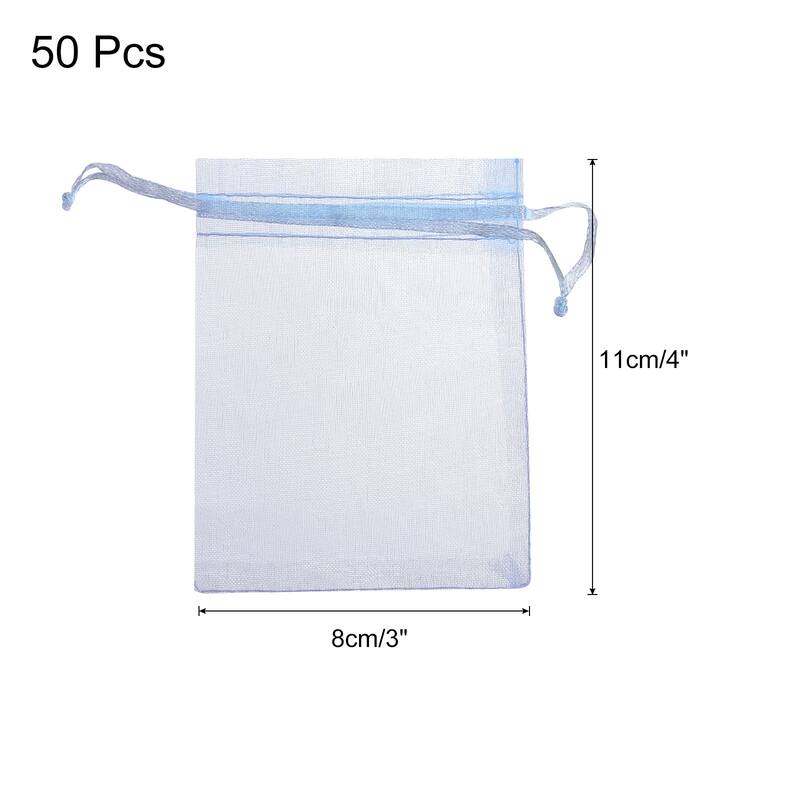 50pcs Organza Bags Drawstring Favor Pouches Sheer Mesh Bag for Gift - Sky Blue - 3 inch x 4 inch