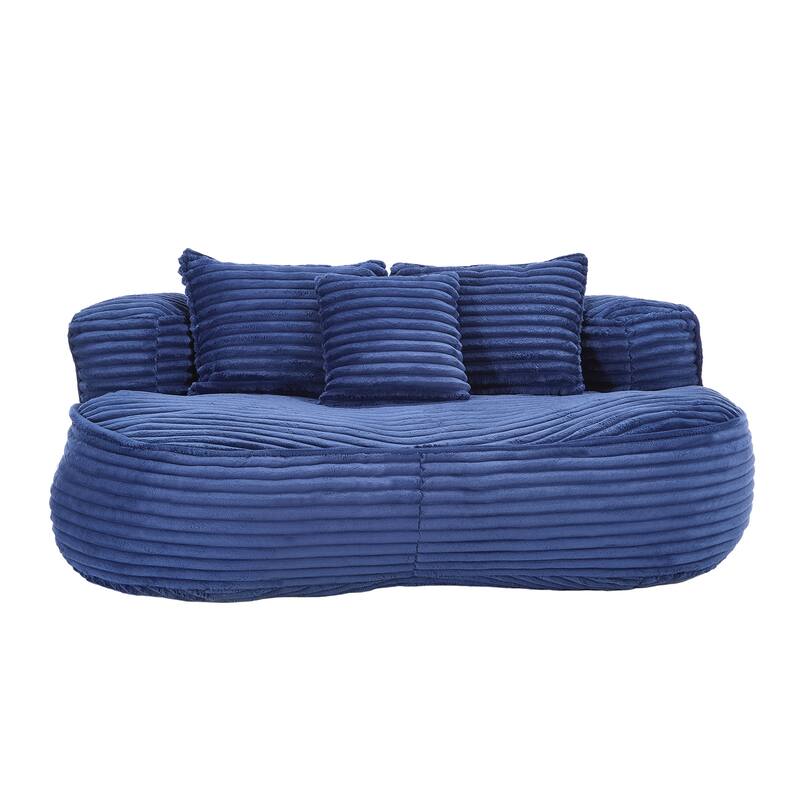 Corduroy Bean Bag Chair, Foam-Filled Lazy Floor Sofa with 3 Pillows, Soft Upholstered Lounge Chair for Adults & Teens
