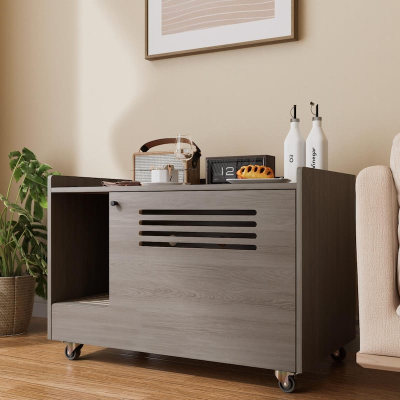 Cat Litter Box Enclosure,Hidden Litter Box Furniture with top side fence,Wooden Pet House Side End Table,Storage Cabinet Bench