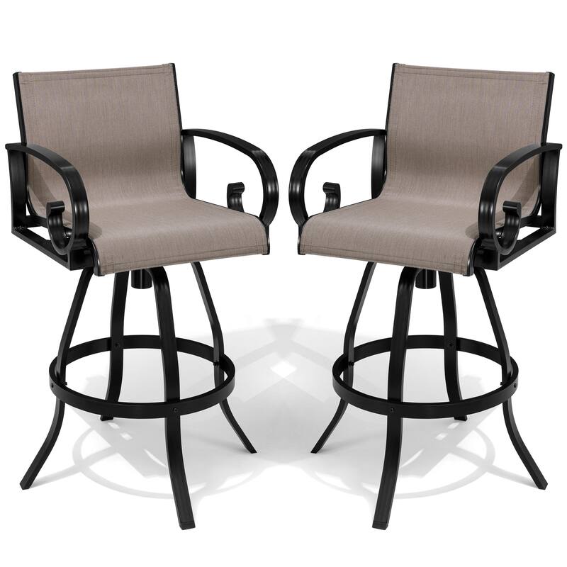 VredHom Outdoor Patio Bar Stools Swivel Bar Chair Sunbrella Textilene Sling - 20.1 in W x 44.3 in H - AUGUSTINE ASHE - Set of 2