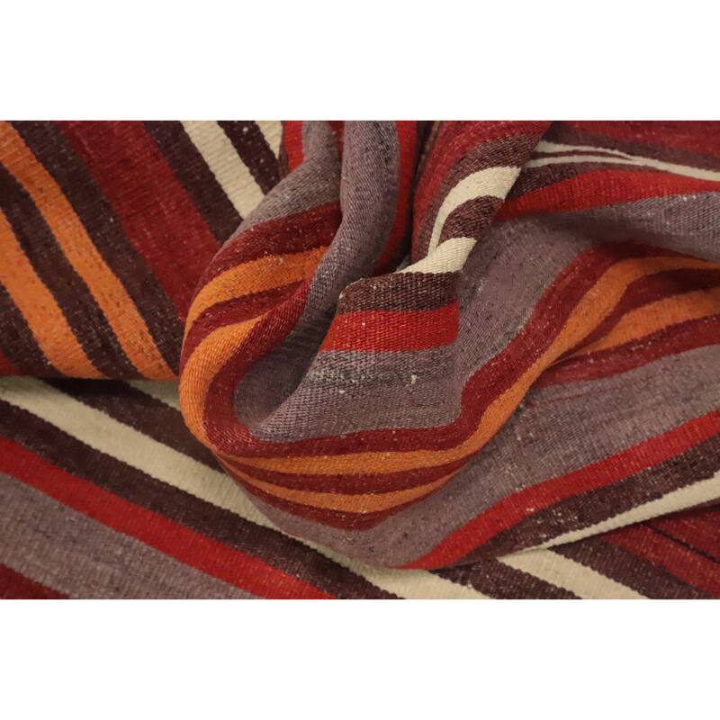 Hand Woven Oriental 100% Wool Carpet Southwestern Geometric Oranges & Rust Kilim Area Rug - 9' 4'' X 4' 10''