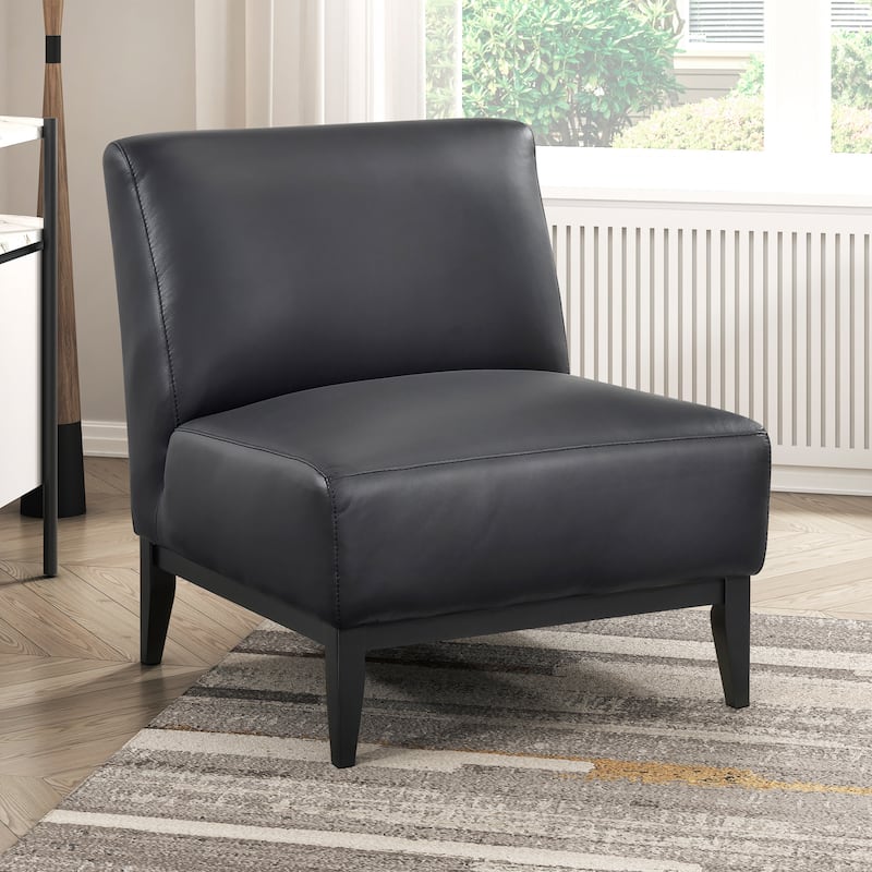 Hayes 28.5" Leather Accent Chair - Black Finish Solid Wood Legs