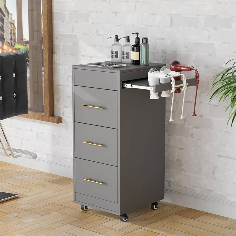 Salon Trolley Cart with Wheels, Wooden Hair Storage Cabinet - N/A