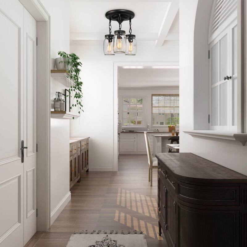 LNC Glass Modern 3-Light Mason Jar Semi Flush Mount Ceiling Light - Bronze - D11.8" X H13"