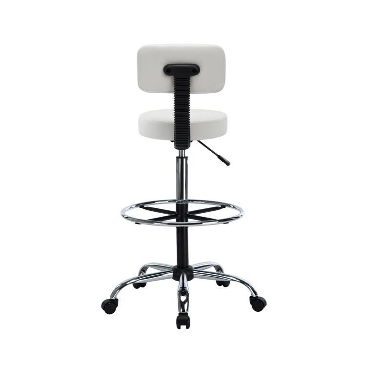 Adjustable Rolling Work Stool with Faux Leather Seat and Foldable Footrest, Versatile Stool for Home Office, Vanity,