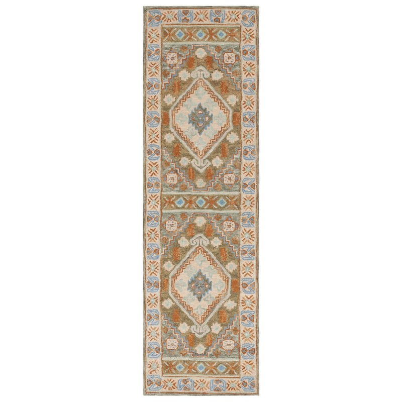 SAFAVIEH Handmade Heritage Stelia Traditional Wool Rug - 2'3" x 8' Runner - Ivory/Light Blue