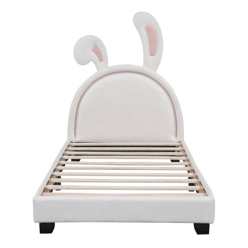 Merax Upholstered Leather Platform Bed with Rabbit Ornament