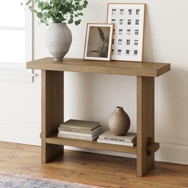 Nathan James Virgo Farmhouse 2-Tier Console Table in Wire-Brushed Wood Finish