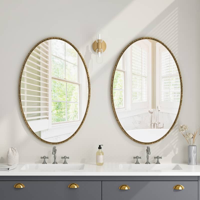 Iron Art Oval Retro Mirror, Antique Effect, Wall Hanging, Suitable For Bathroom, Bedroom, Living Room