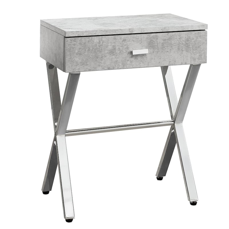 Stylish 22" End Table with Storage Drawer and Silver Metal Base Wood Top Perfect for Bedroom or Living Room