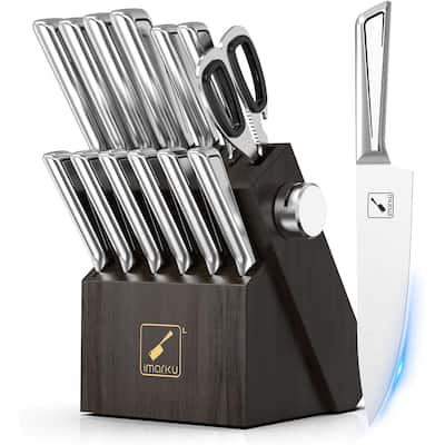 imarku 14 PCs Knife Sets with Block Japanese Stainless Steel with Built-in Sharpener, Sharp with Non-slip Ergonomic Handle