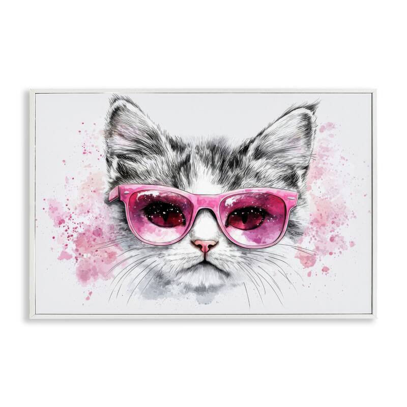Stupell Cool Cat with Sunglasses Framed Giclee Art Design By LSR Creative Studio - 30 x 20 - White