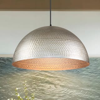 1-Light 24 inches Farmhouse Industrial Large Metal Hammered Antique Silver Oversized Dome Pendant Light - 24"D