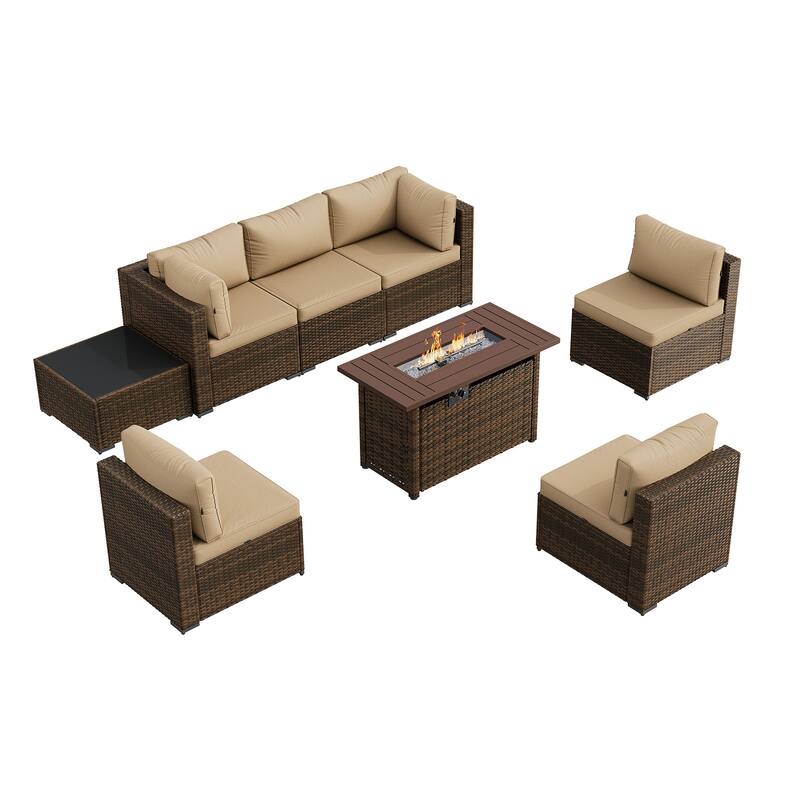 AOXUN Wicker Rattan Outdoor Sectional Sofa Set with Coffee Table