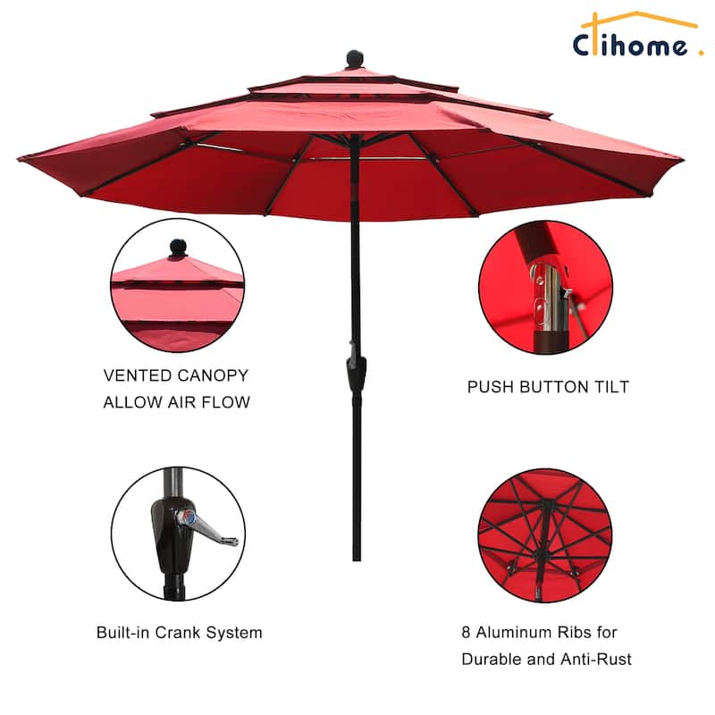 Clihome 10ft 3-Tier Outdoor Patio Market Umbrella With Crank