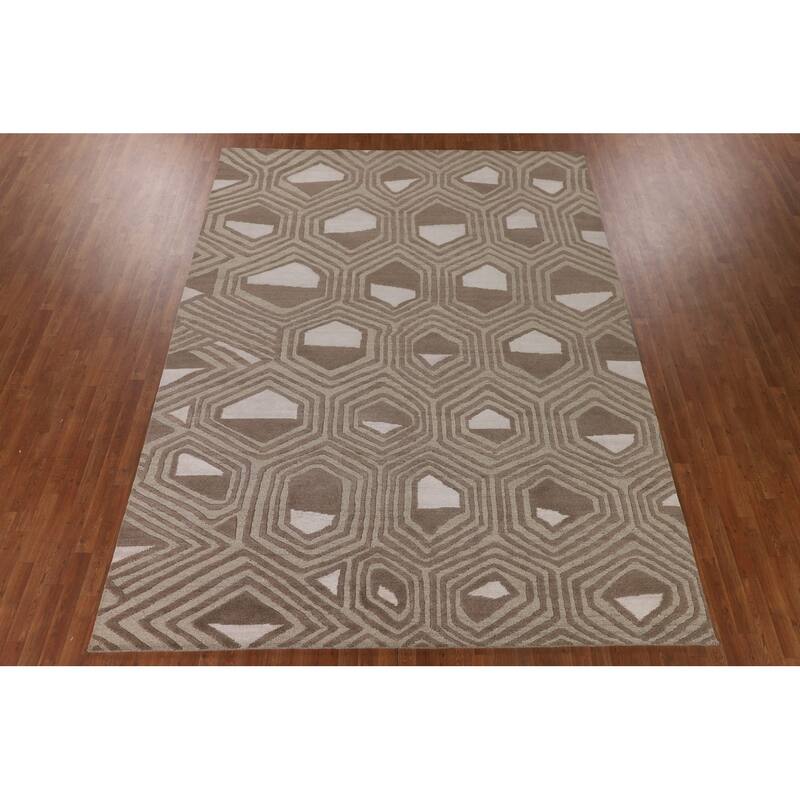 Geometric Indo Modern Area Rug Handmade Wool Carpet - 8'11"x 11'9"