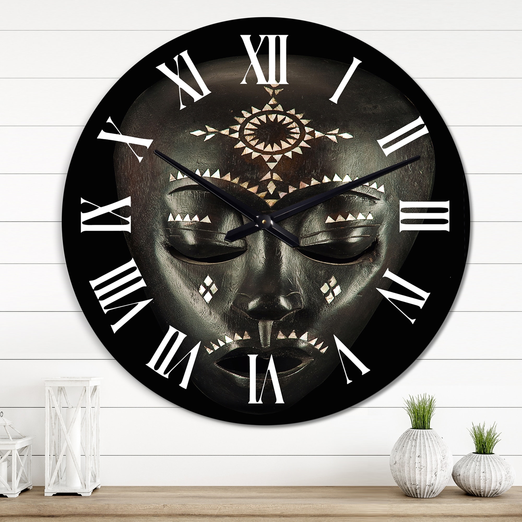 Designart 'Ethnical Traditional African Mask' Vintage wall clock