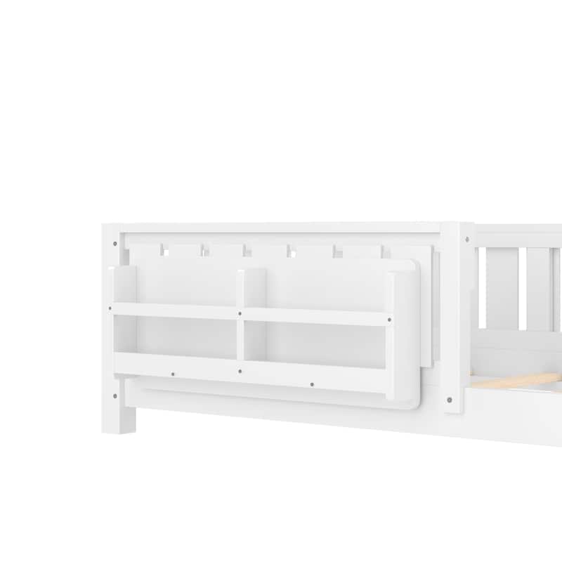 Low Profile Montessori Bed Floor Platform Bed with Fence and Bookshelf