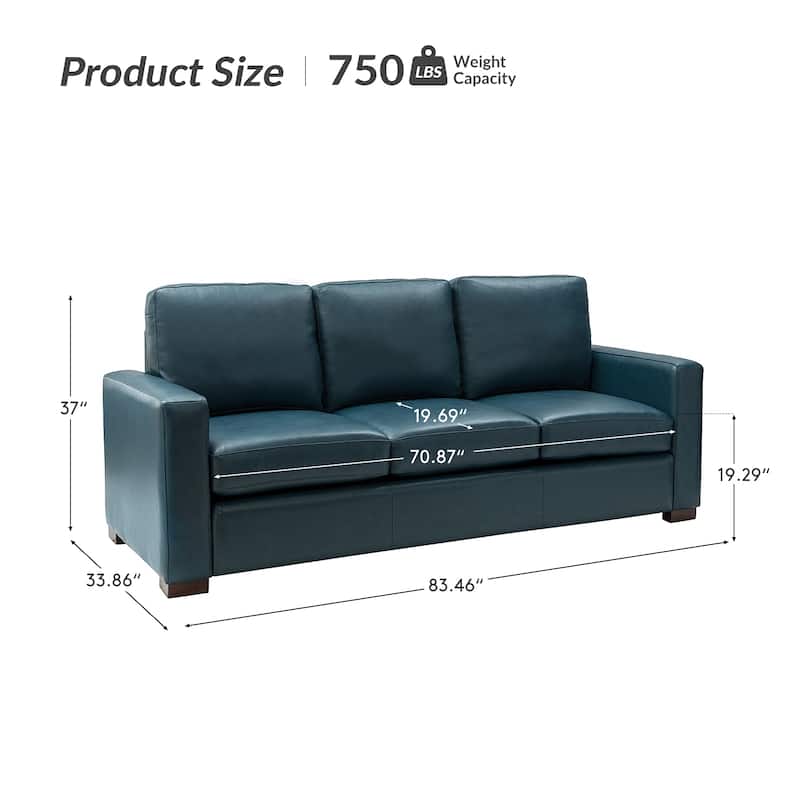 Ernando 83.46" Wide Genuine Leather Sofa with Squared Arms and Pillows
