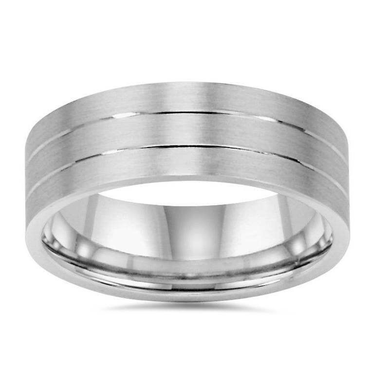 7mm Brushed Flat Wedding Band White Gold