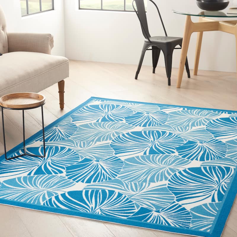 Waverly Sun N' Shade Modern Botanical Indoor/Outdoor Area Rug - 4'3" x 6'3" - Blue